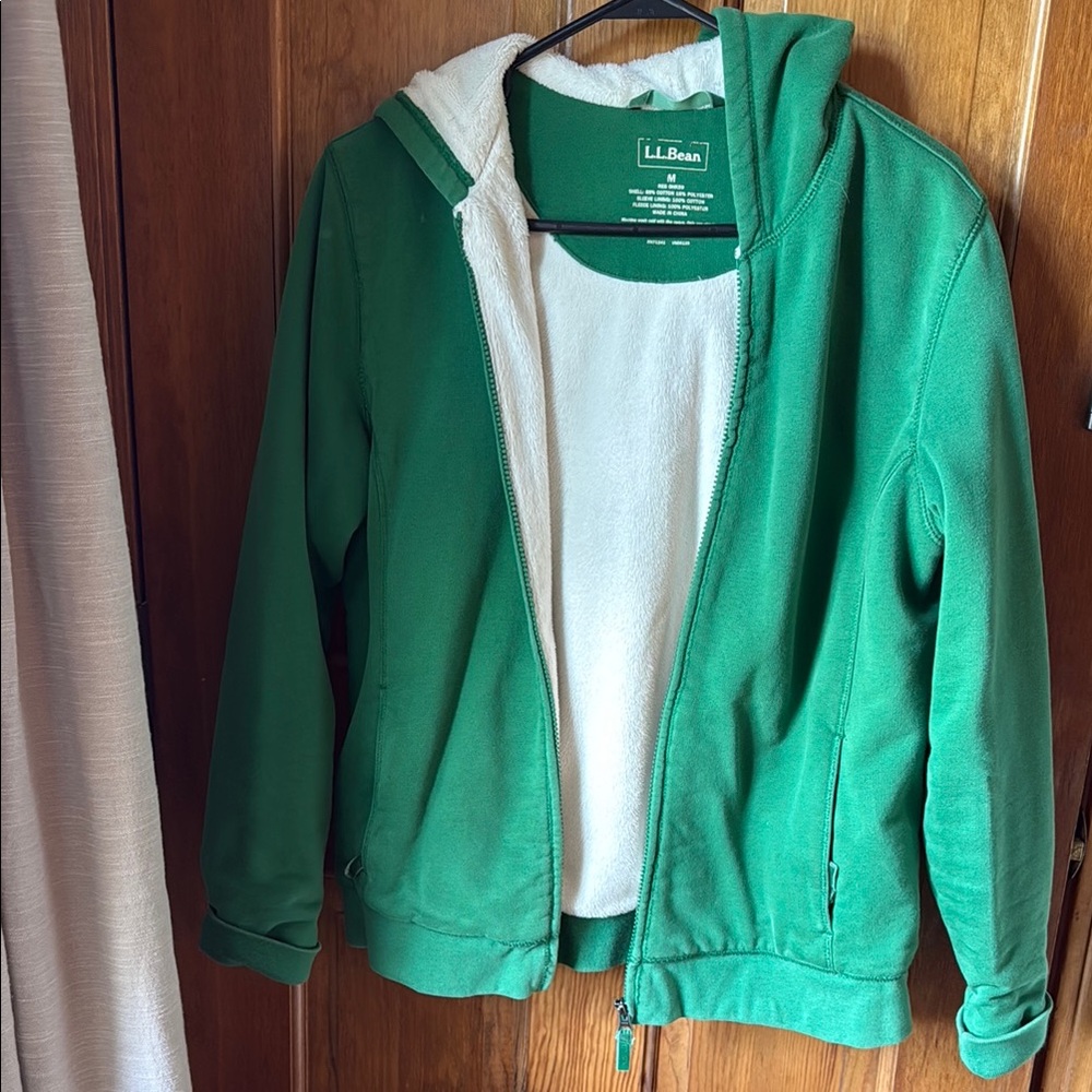 L.L. Bean Green and White Casual Hoodie Jacket